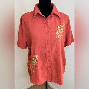 Alfred Dunner Vintage 90’s South western embroidered lightweight cactus shirt Lg